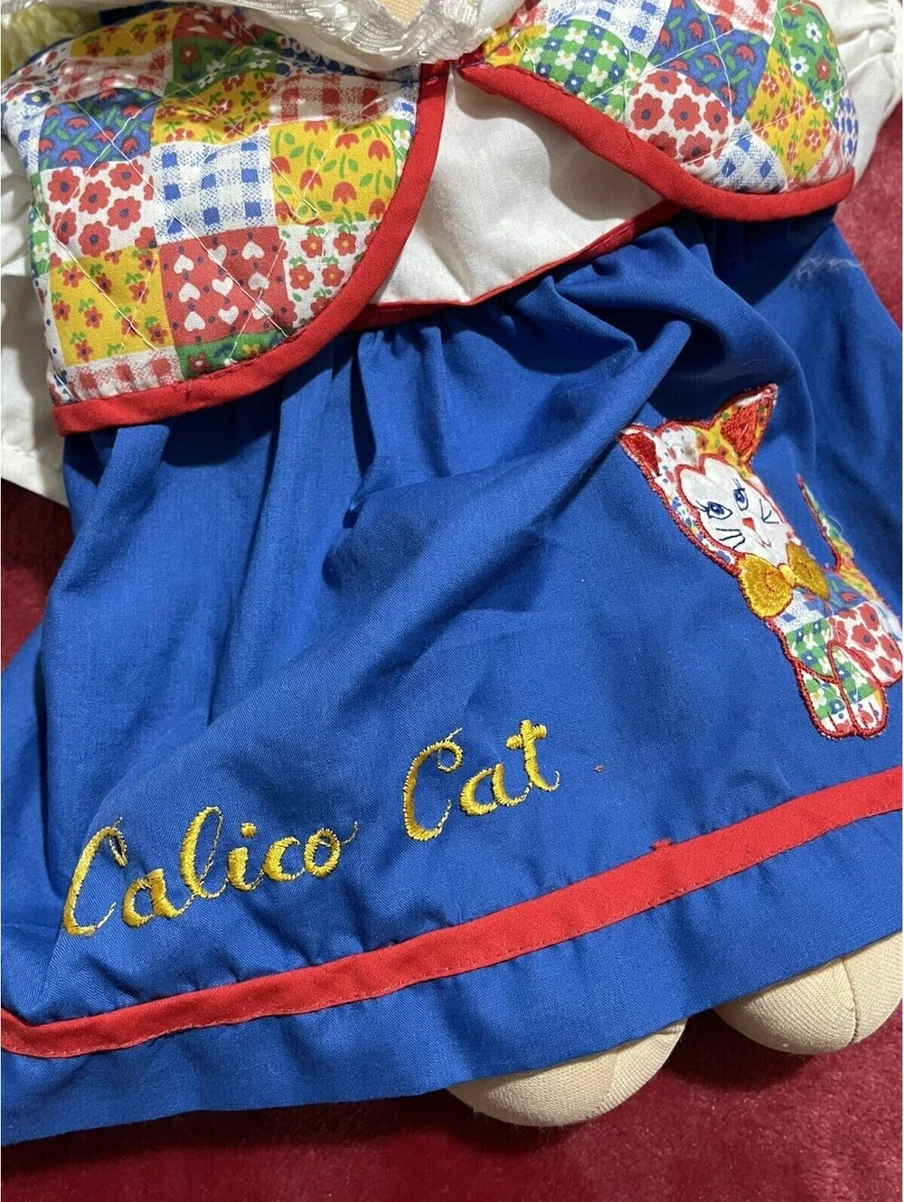 Vtg Cabbage Patch Kids / Doll “calico Cat Dress “ Blonde Hair  Blue Eyes CPK